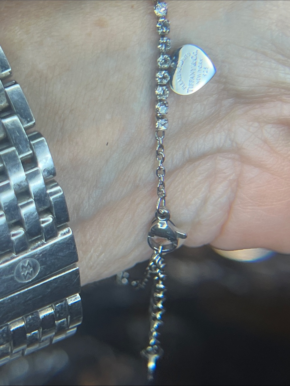Blue Enamel Heart Charm Tennis Bracelet - Silver - Picture 2 of 4